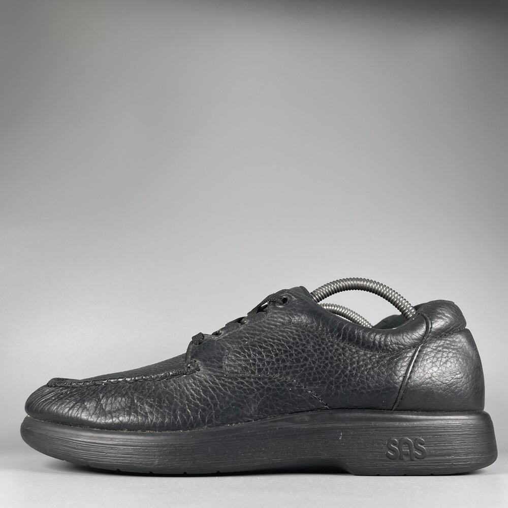 SAS Bout Time Men's Size 10.5 S Black Leather Moc Toe Lace Up Comfort Loafer GUC